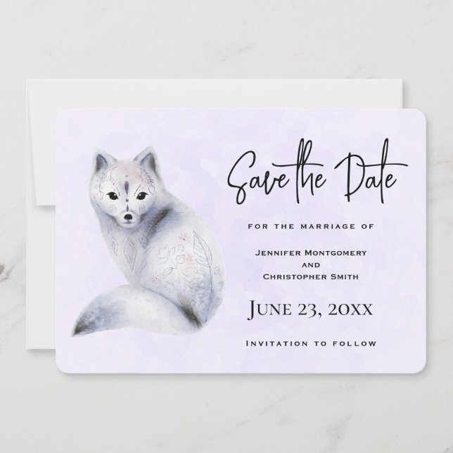 Cute Nordic Fox with Floral Designs Save The Date (Front)