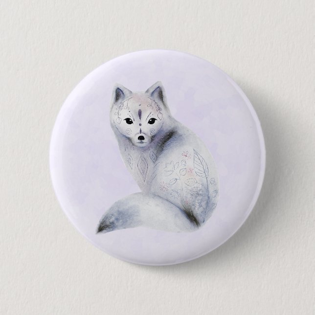 Cute Nordic Fox with Floral Markings 2 Inch Round Button (Front)