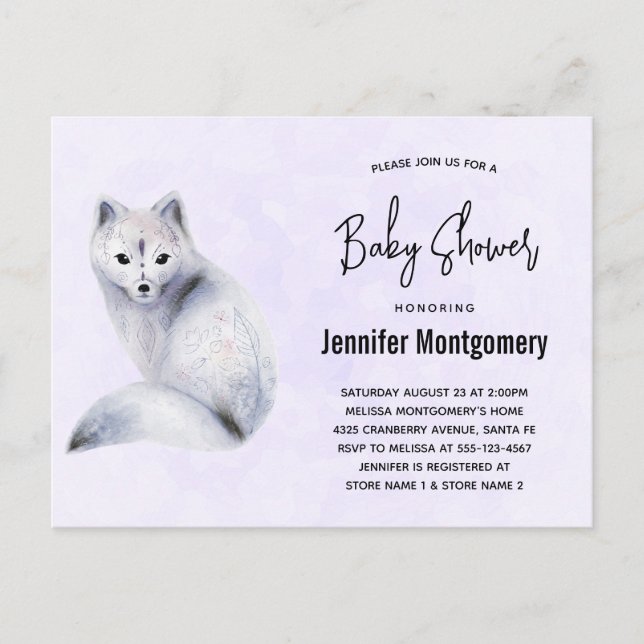 Cute Nordic Fox with Floral Markings Baby Shower Invitation Postcard (Front)