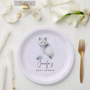 Cute Nordic Fox with Floral Markings Baby Shower Paper Plate
