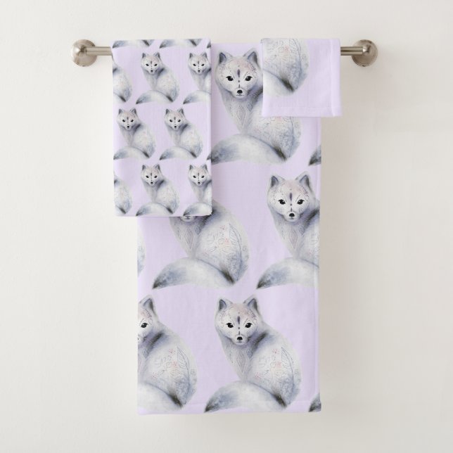 Cute Nordic Fox with Floral Markings Boho Pattern Bath Towel Set (Insitu)