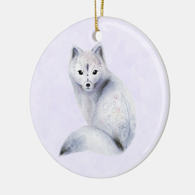 Cute Nordic Fox with Floral Markings Ceramic Ornament (Left)