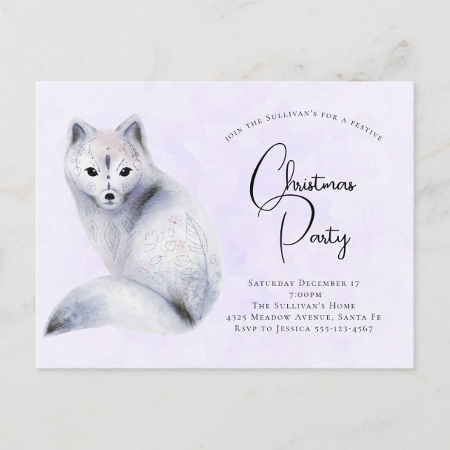 Cute Nordic Fox with Floral Markings Christmas Invitation Postcard (Front)
