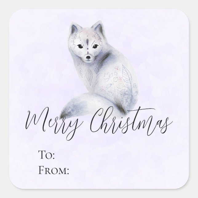 Cute Nordic Fox with Floral Markings Christmas Square Sticker (Front)