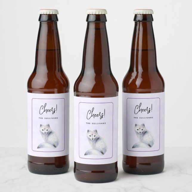  Cute Nordic Fox with Floral Markings Event Beer Bottle Label (Bottles)