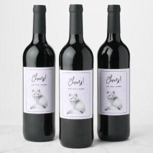 Cute Nordic Fox with Floral Markings Event Wine Label