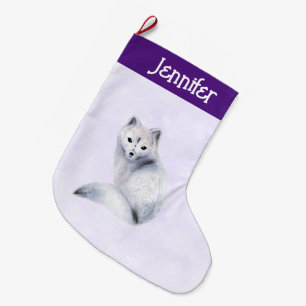 Cute Nordic Fox with Floral Markings Large Christmas Stocking