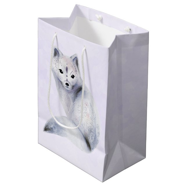 Cute Nordic Fox with Floral Markings Medium Gift Bag (Front Angled)