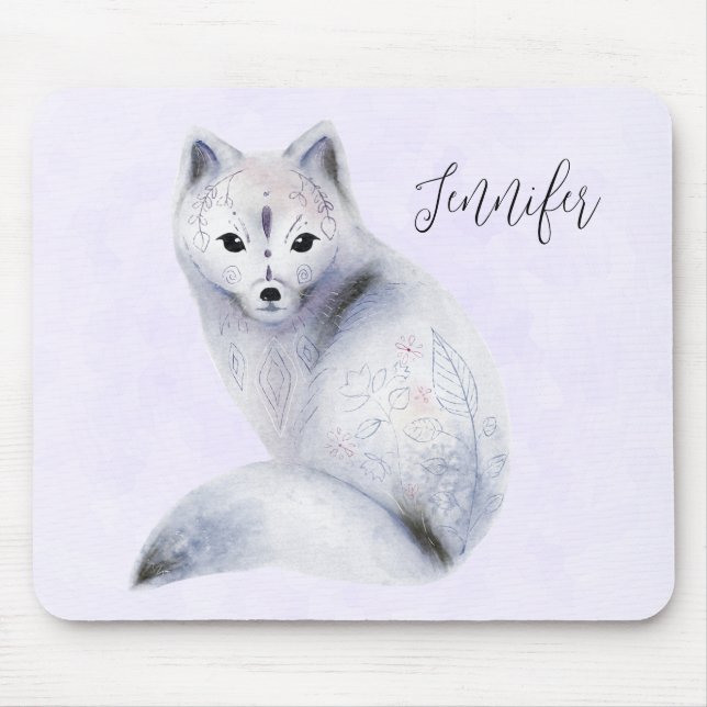 Cute Nordic Fox with Floral Markings Mouse Pad (Front)