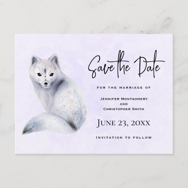Cute Nordic Fox with Floral Markings Save the Date Invitation Postcard (Front)