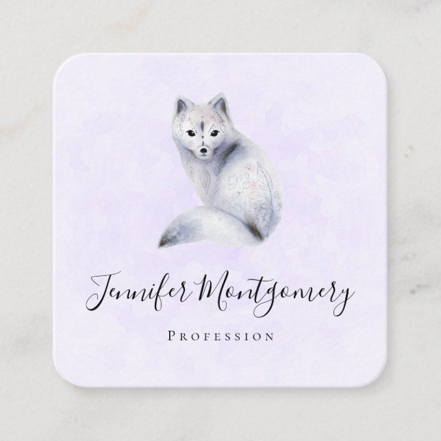 Cute Nordic Fox with Floral Markings Square Square Business Card (Front)