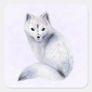 Cute Nordic Fox with Floral Markings Square Sticker