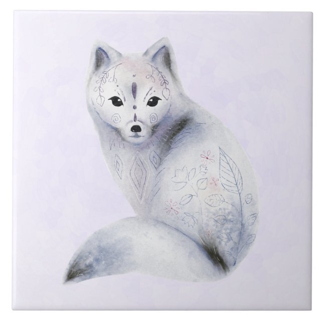 Cute Nordic Fox with Floral Markings Tile (Front)