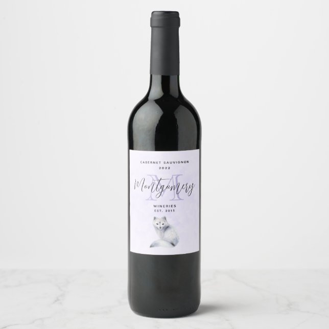 Cute Nordic Fox with Floral Markings Wine Making Wine Label (Front)