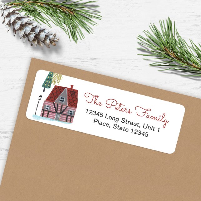 Cute Nordic House Village Christmas  (Cute Nordic House Village Christmas Label)