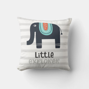 Cute Nordic Little Explorer Elephant Throw Pillow