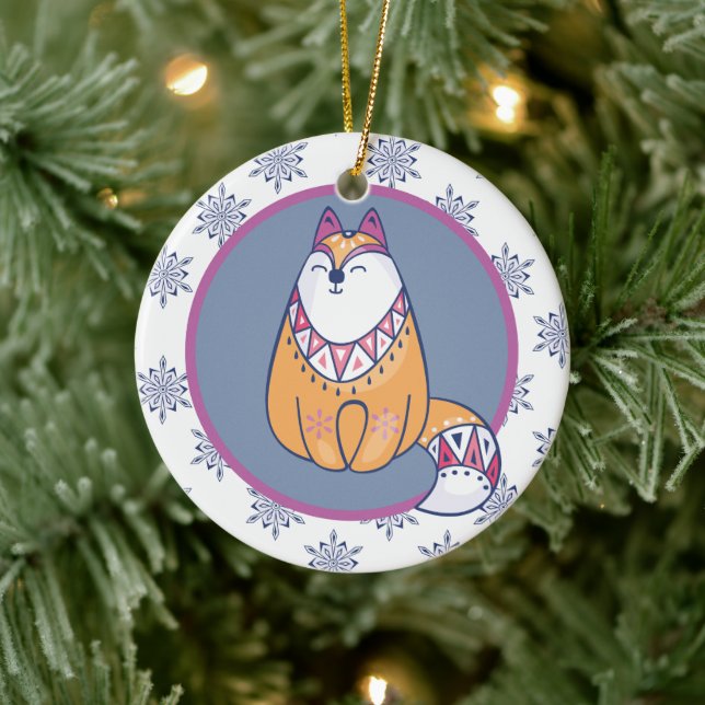 Cute Nordic Style Fox Kids Personalized Ceramic Ornament (Tree)