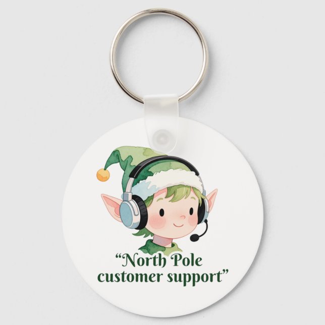 Cute North Pole elf providing customer support  Keychain (Front)