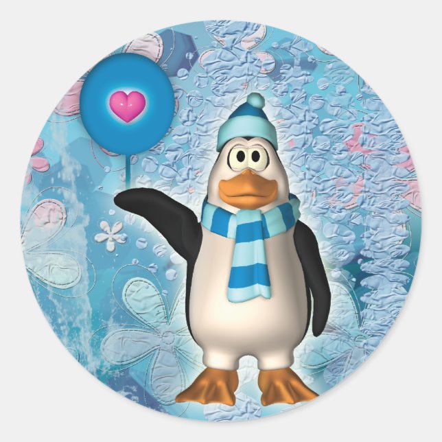 Cute north pole penguin with heart stickers (Front)