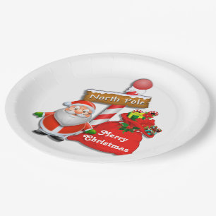 Cute North Pole Santa Custom Colour Paper Plates