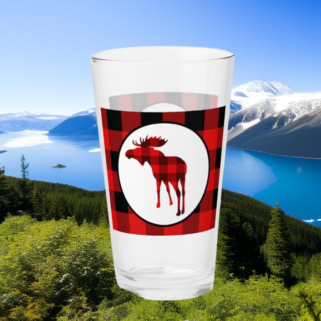 Cute Northern moose buffalo plaid Glass (Creator Uploaded)