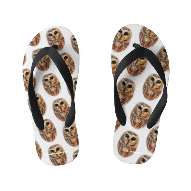 Cute Northern Saw Whet Owl Kid's Flip Flops (Footbed)