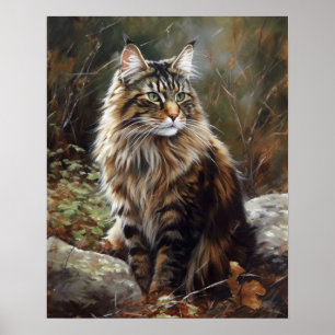 Cute Norwegian Forest Chat Art Imprimer Poster