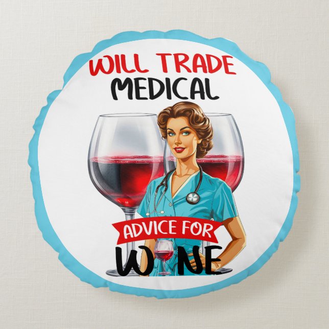 Cute Nostalgic Nurse Pinup Will Trade Advice Round Pillow (Front)