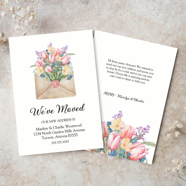 Cute Nous Avons Déplacé Floral Nouvelles Cartes D' (elegant we've moved change of address notecards with watercolor floral tulips and wildflowers)