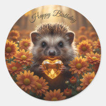 Cute November Hedgehog with Topaz Heart
