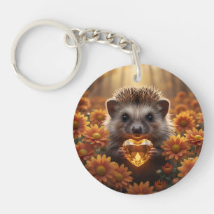 Cute November Hedgehog with Topaz Heart Keychain