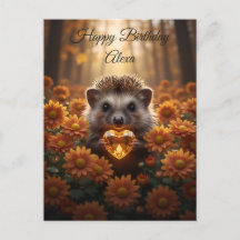 Cute November Hedgehog with Topaz Heart