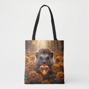 Cute November Hedgehog with Topaz Heart Tote Bag