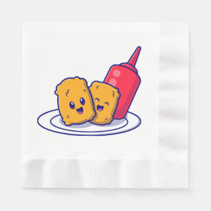 Cute Nuggets Smile With Sauce Cartoon  Napkin
