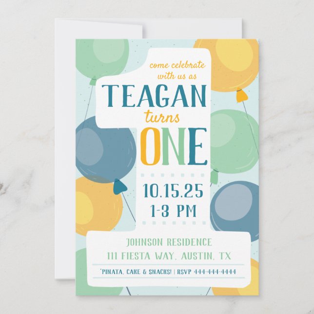 Cute Number 1 First Birthday Invitation (Front)