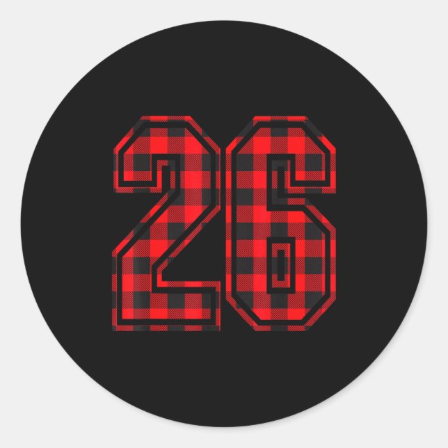 Cute Number 26 Christmas Red Plaid Pattern #26 Unf Classic Round Sticker (Front)