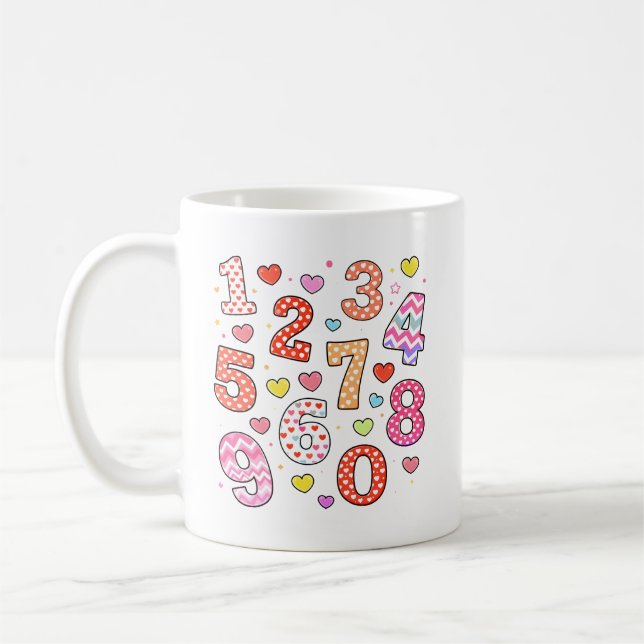 Cute Number Day Heart Numbers Design for Kids Coffee Mug (Left)