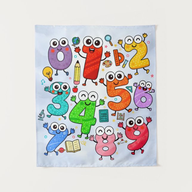 Cute Numbers Characters Maths Poster for Kids Tapestry (Front)