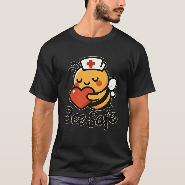 Cute Nurse Bee Safe Heart T-Shirt (Front)