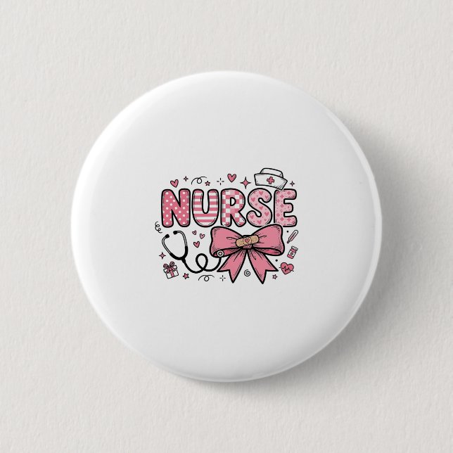 Cute Nurse Bow Heart Vector Shirt Design_1 2 Inch Round Button (Front)