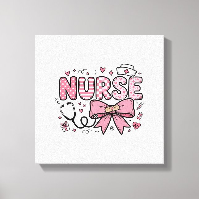 Cute Nurse Bow Heart Vector Shirt Design_1 Canvas Print (Front)