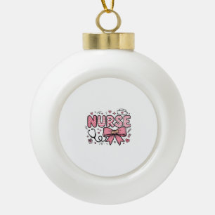 Cute Nurse Bow Heart Vector Shirt Design_1 Ceramic Ball Christmas Ornament
