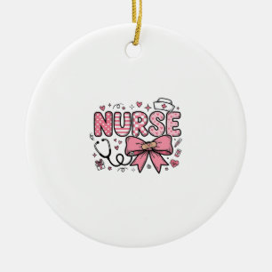 Cute Nurse Bow Heart Vector Shirt Design_1 Ceramic Ornament