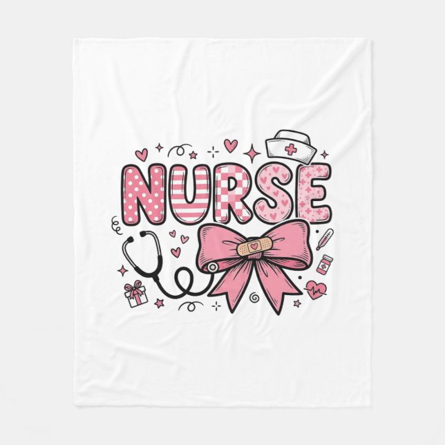 Cute Nurse Bow Heart Vector Shirt Design_1 Fleece Blanket (Front)