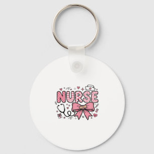 Cute Nurse Bow Heart Vector Shirt Design_1 Keychain