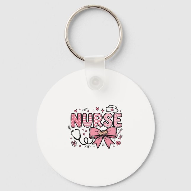 Cute Nurse Bow Heart Vector Shirt Design_1 Keychain (Front)