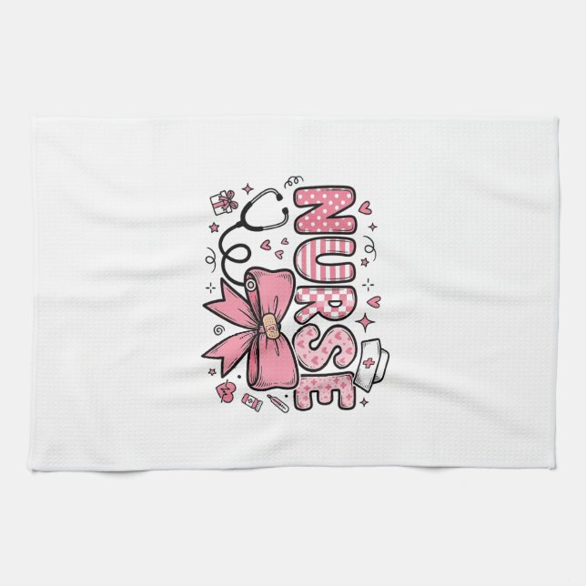 Cute Nurse Bow Heart Vector Shirt Design_1 Kitchen Towel (Horizontal)