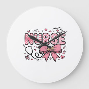 Cute Nurse Bow Heart Vector Shirt Design_1 Large Clock