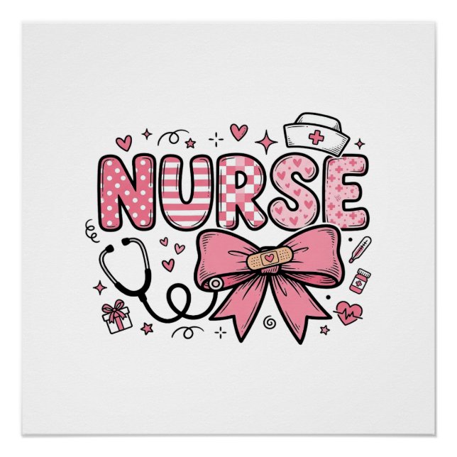 Cute Nurse Bow Heart Vector Shirt Design_1 Poster (Front)