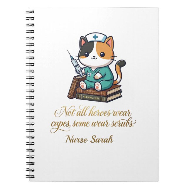 Cute Nurse Calico Cat Personalized  Notebook (Front)